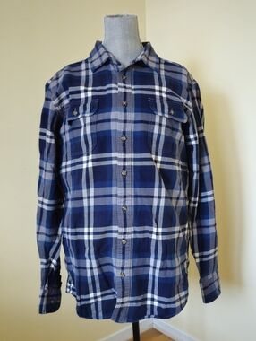 Eddie Bauer Men's Blue Plaid Button-Up Shirt